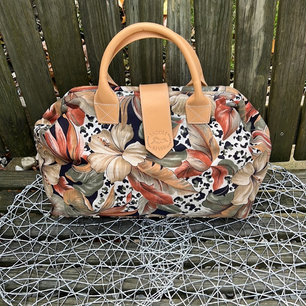NWOT Saddle River leather and fabric sachet in fall colors